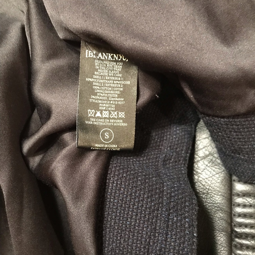 3XHOST PICK🎉Blank NYC Twill & Faux Leather Moto Style Jacket chunky zippers Sm - Picture 14 of 15